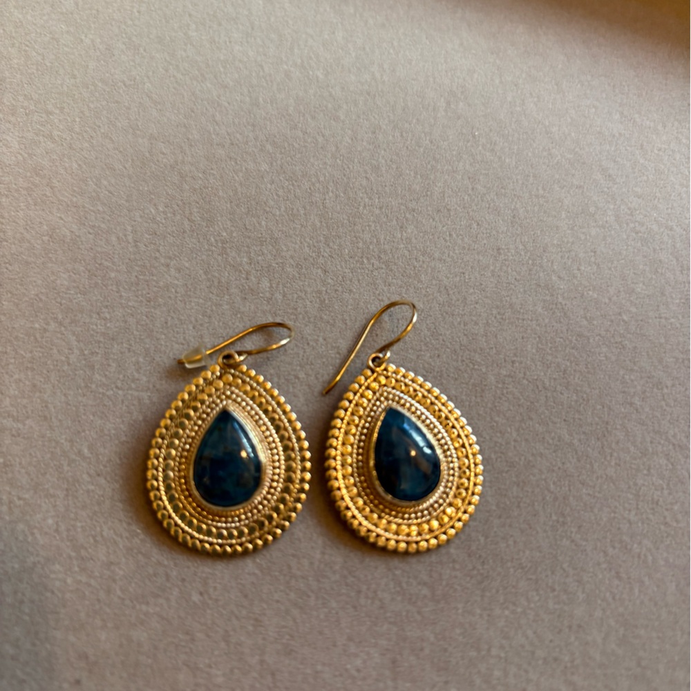 Gold and Blue Teardrop Earrings